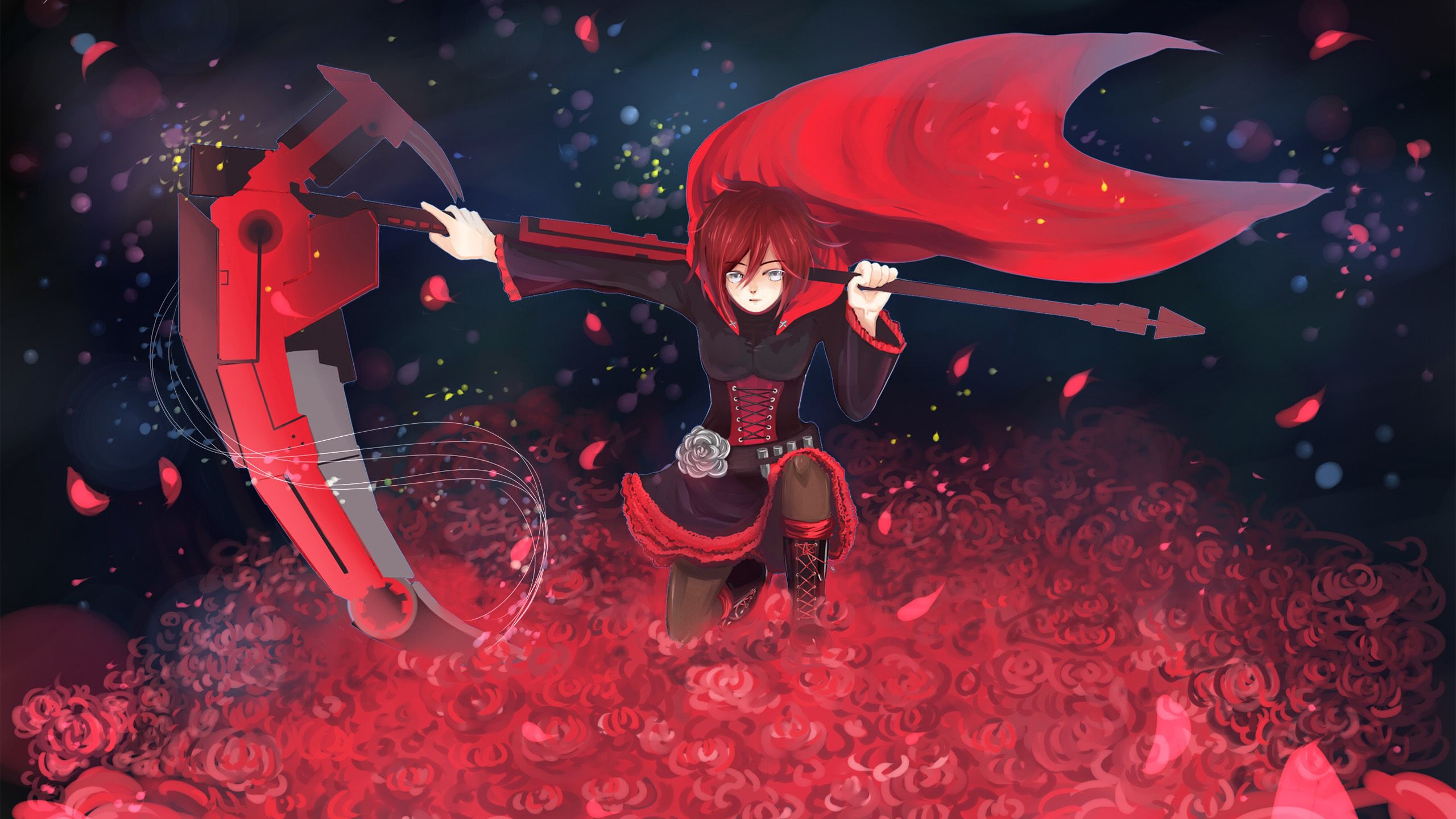 Desktop Wallpaper Sitting, Red, Anime Girl, Ruby Rose, Rwby, HD