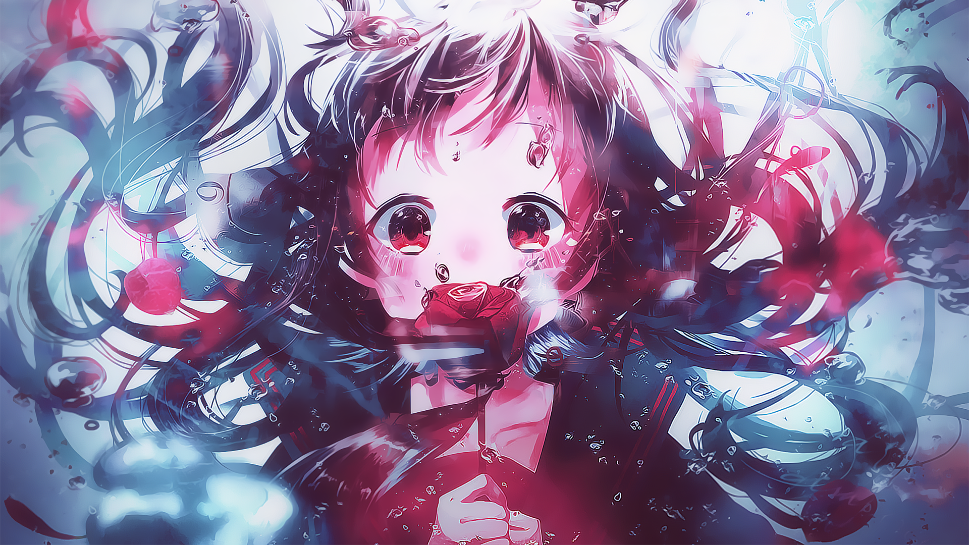 Wallpaper anime girl, blue roses, flowers, blue desktop wallpaper, hd image,  picture, background, 442152 | wallpapersmug