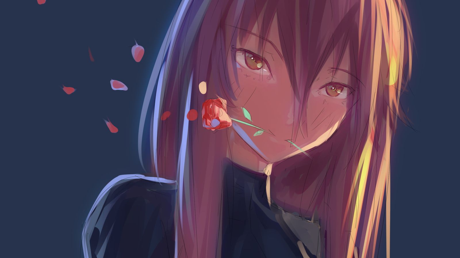 Anime Girl Rose In Mouth 1600x900 Resolution HD 4k