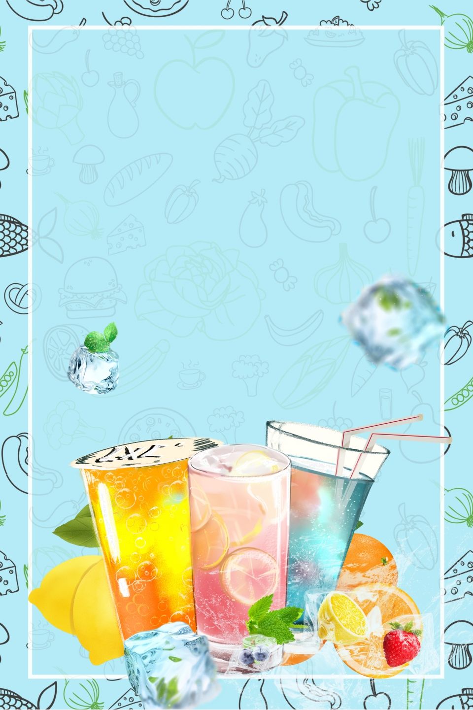 Blue Fresh Summer Ice Drink Poster Background Material, Cool