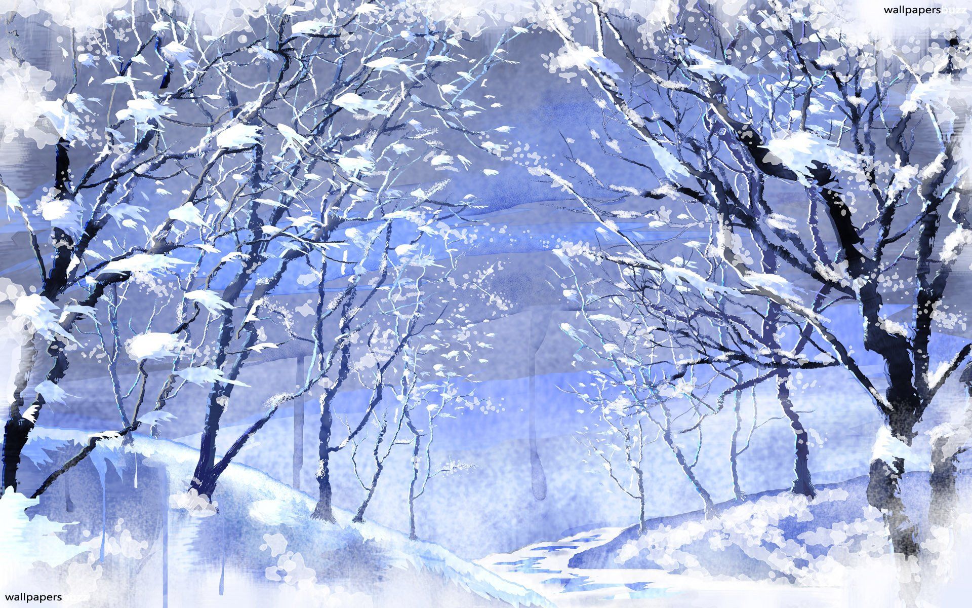 Winter Forest Snowing 8k Hyper Detailed Watercolor · Creative Fabrica
