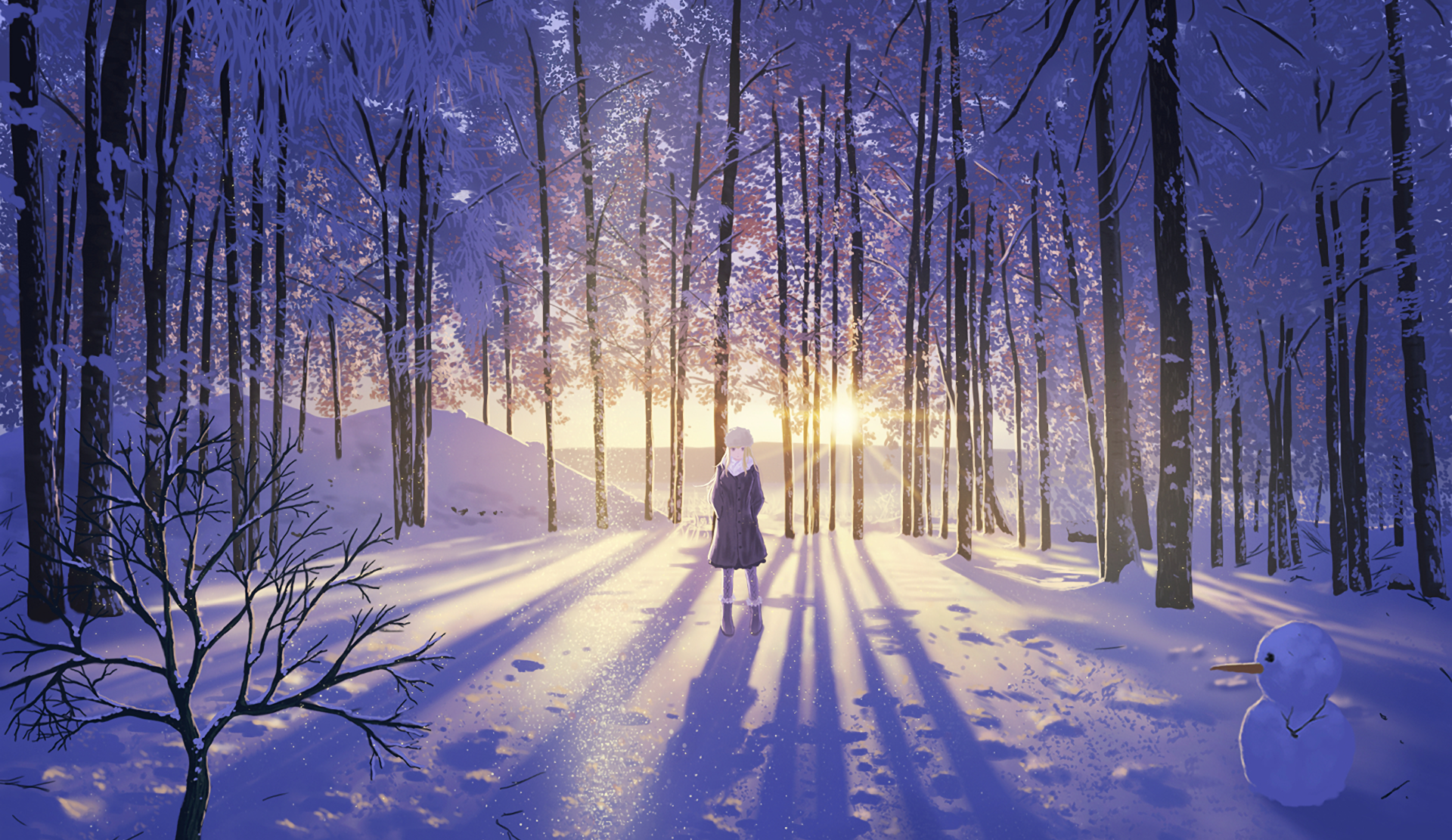 Download 1920x1111 Anime Girl, Snow, Winter, Forest Wallpaper