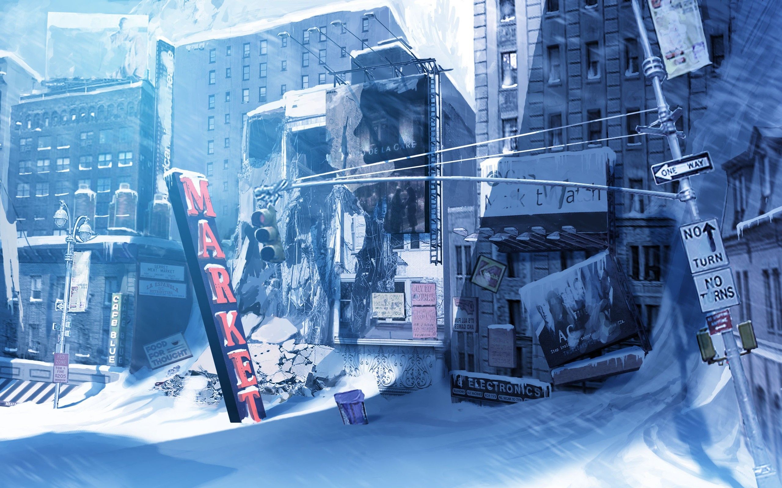 Snow, Traffic, Postapocalyptic, Buildings Free Vectors, Artwork, winter, Lights, Signs, art, Lines, Power, Cityscapes, Amazing Funny Arts