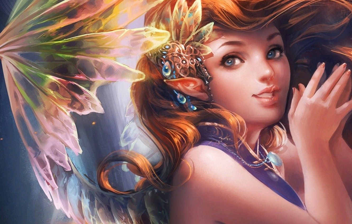 Wallpaper girl, background, elf, fairy, art, Sakimichan, fantasy