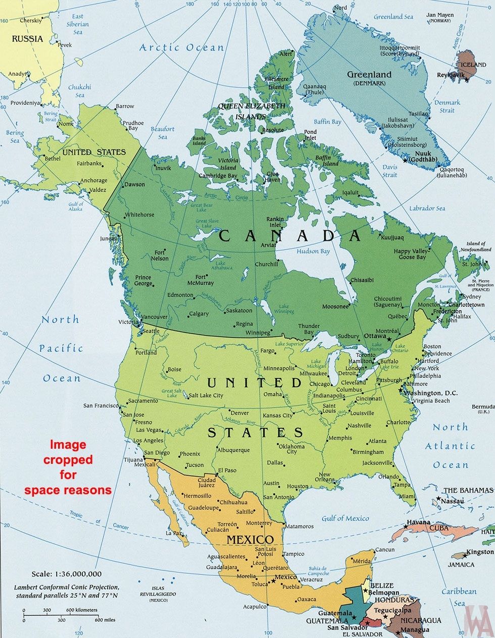 north america political wall map