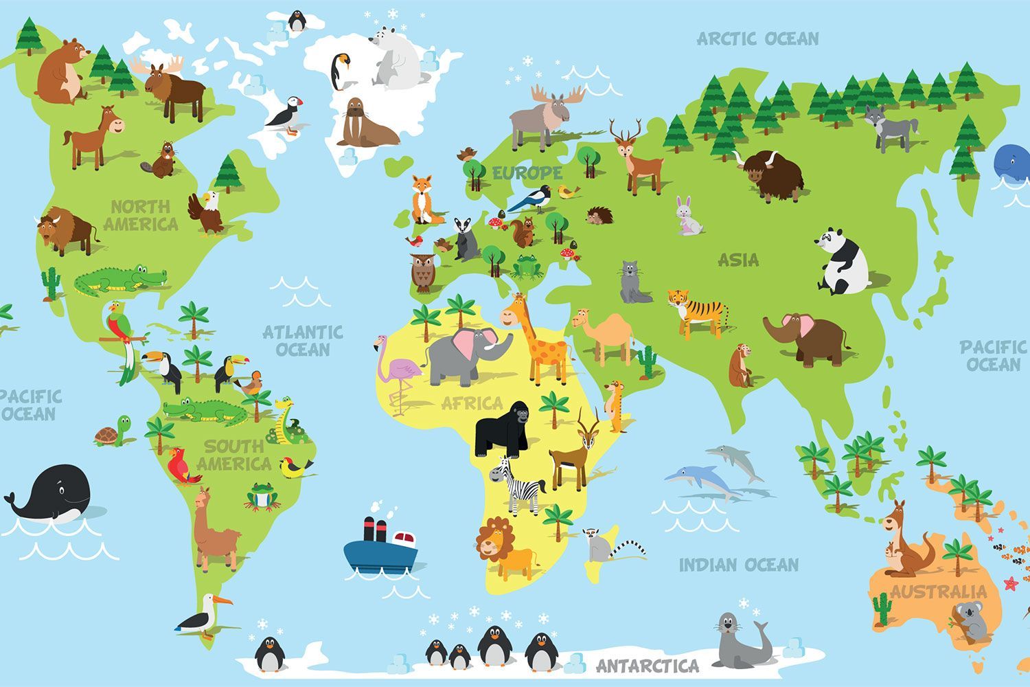 Order Animal World Map Wallpaper to create fantastic wall decor