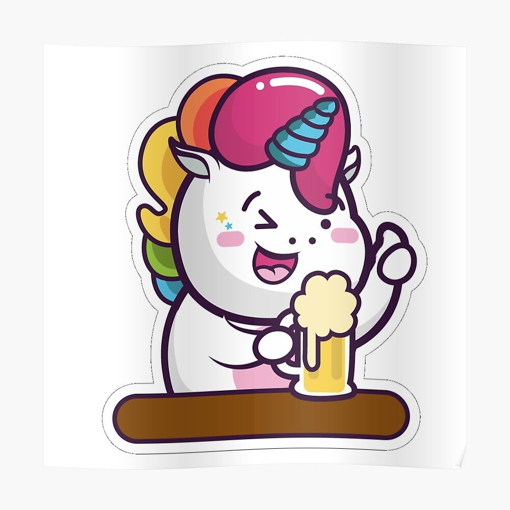 Unicorn having a Beer Sticker