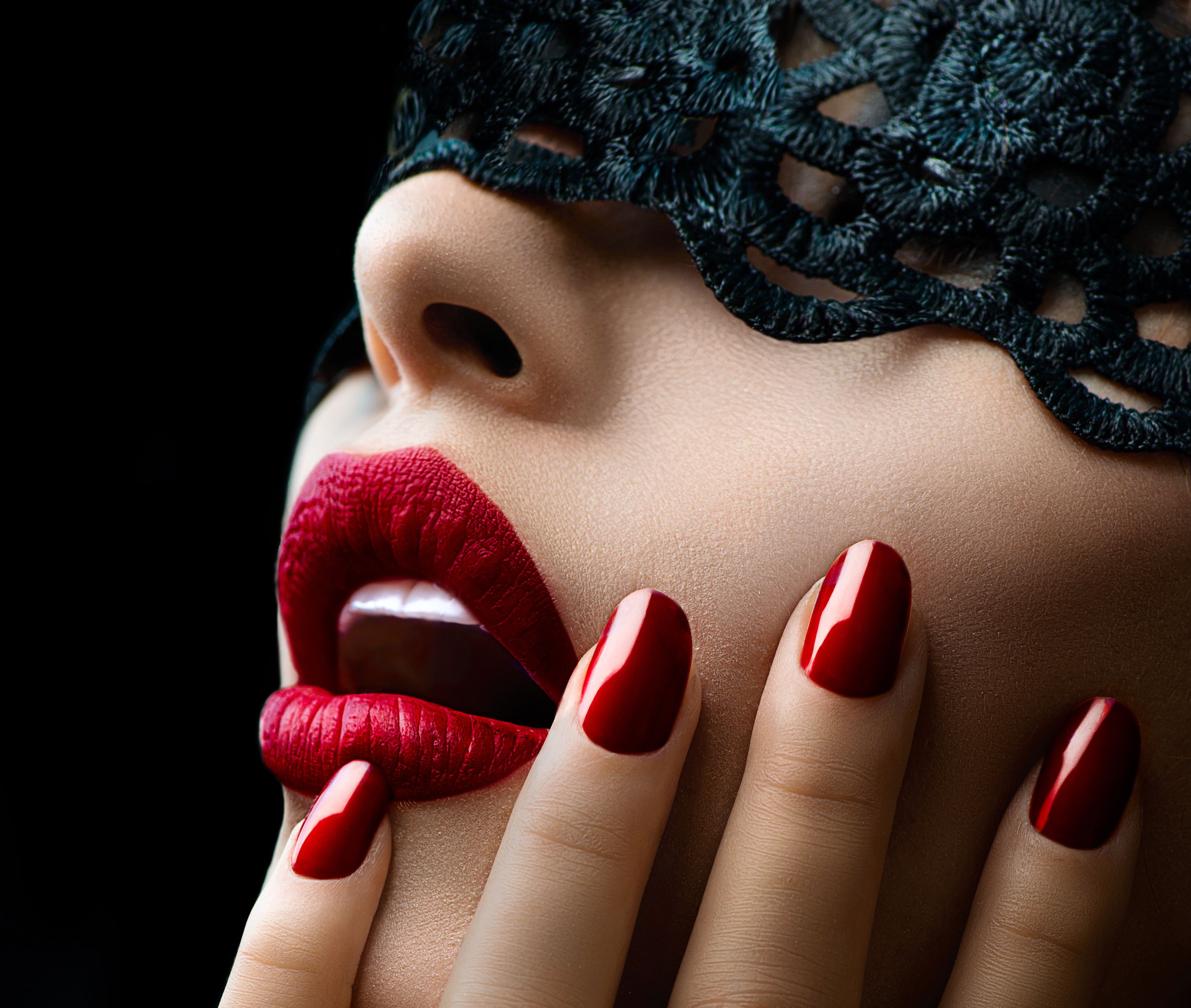 Desktop Wallpaper Manicure Girls Fingers Closeup Red lips 2670x2260