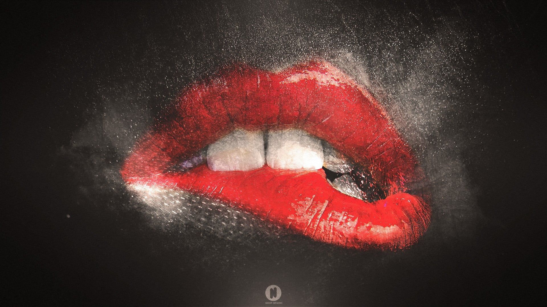 lips red lipstick open mouth #teeth #black #women #artwork P
