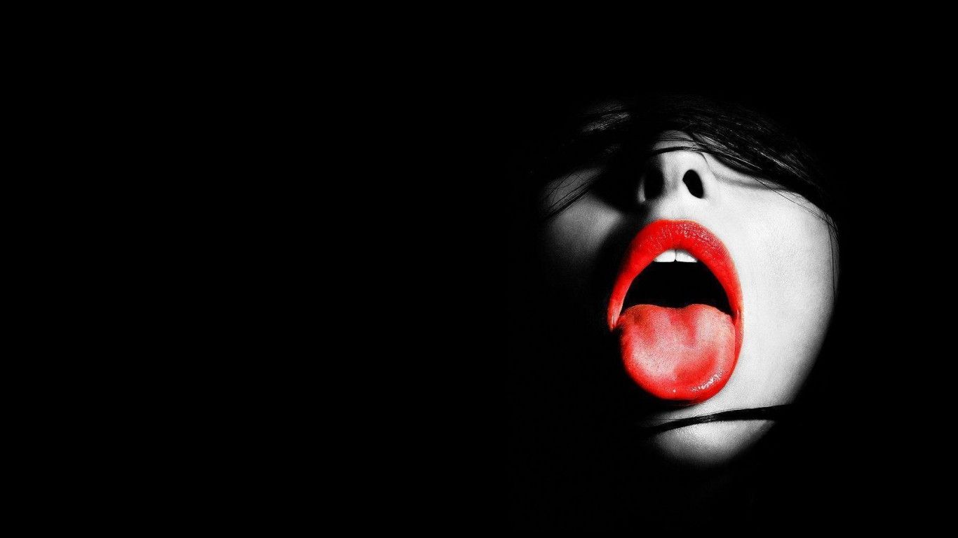 Red Lips Tongue Black Background Wallpaper 28454