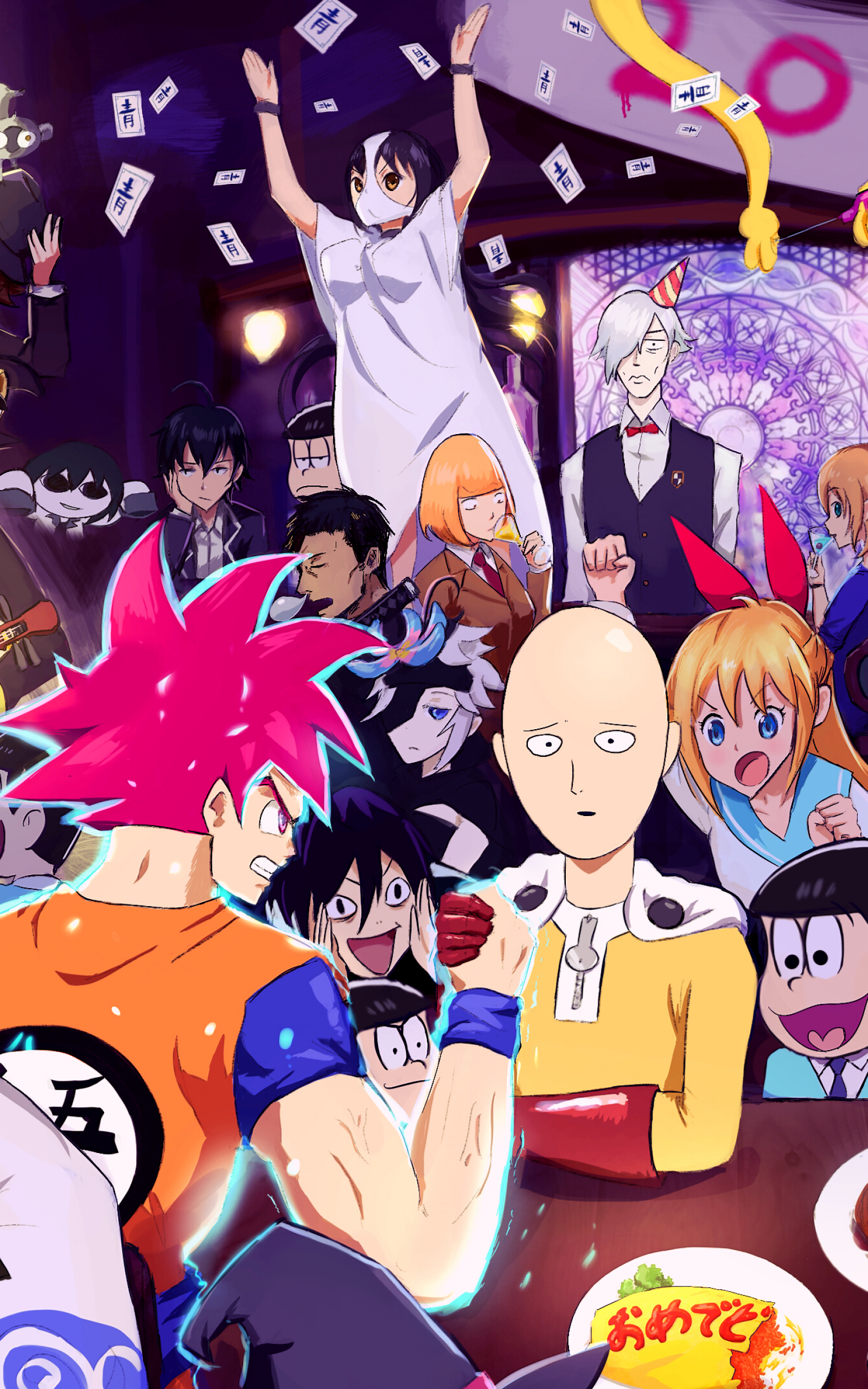Download 1600x2560 Anime Crossover, One Punch Man, Shokugeki No