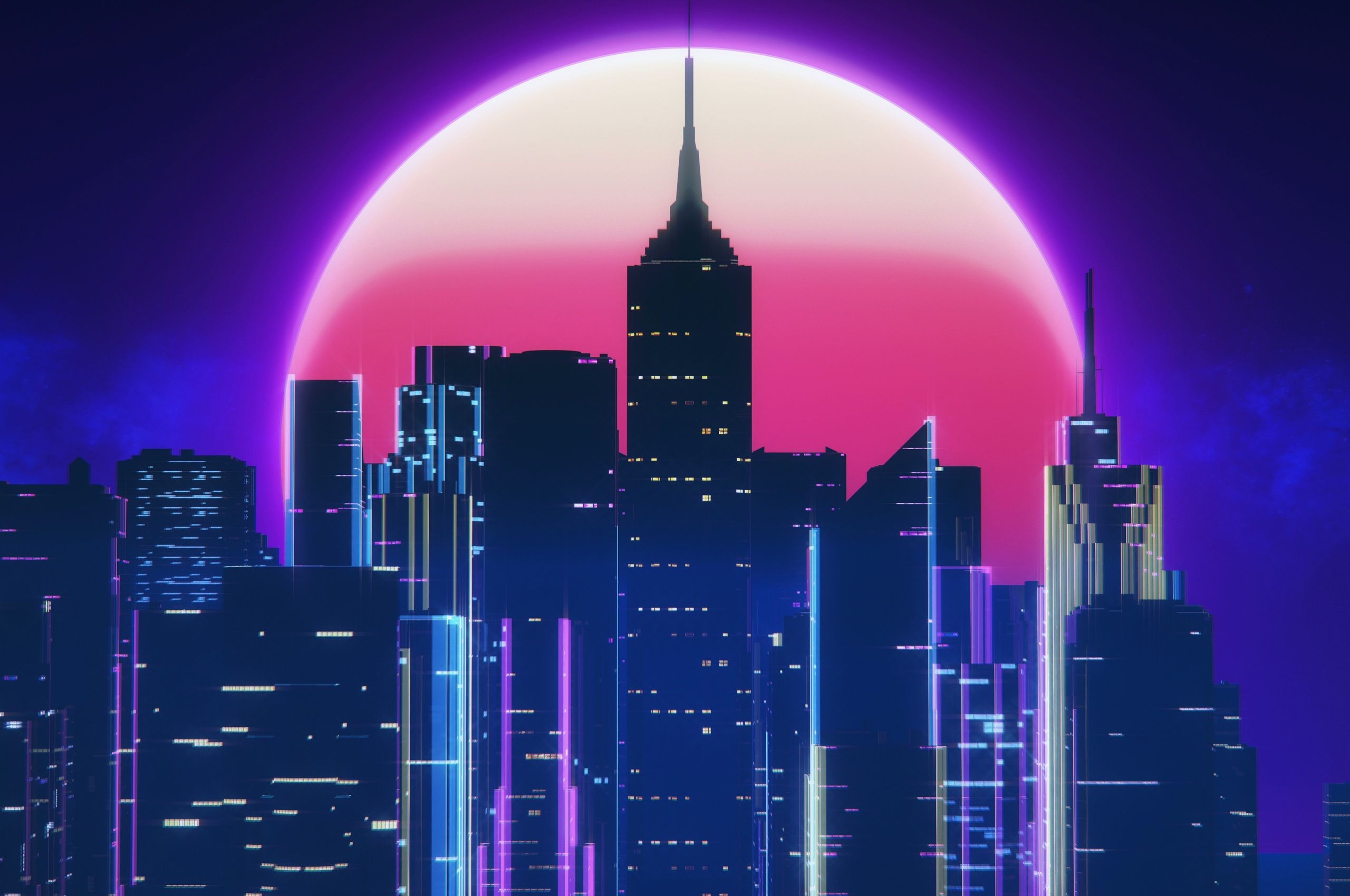 Synthwave City Retro Neon 4k Chromebook Pixel HD 4k