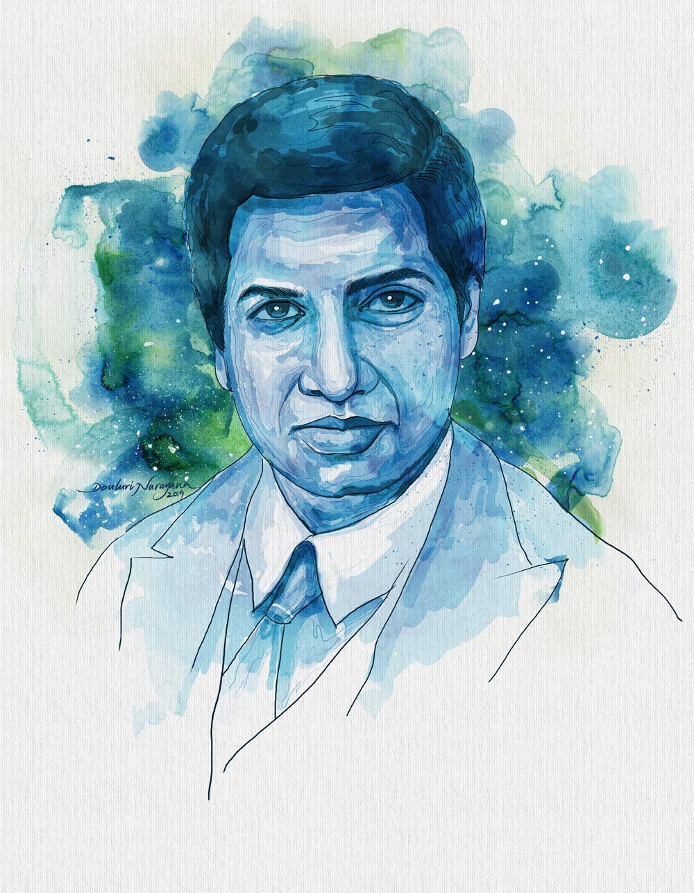 DN Art Srinivasa Ramanujan Portrait Canvas Print Rolled