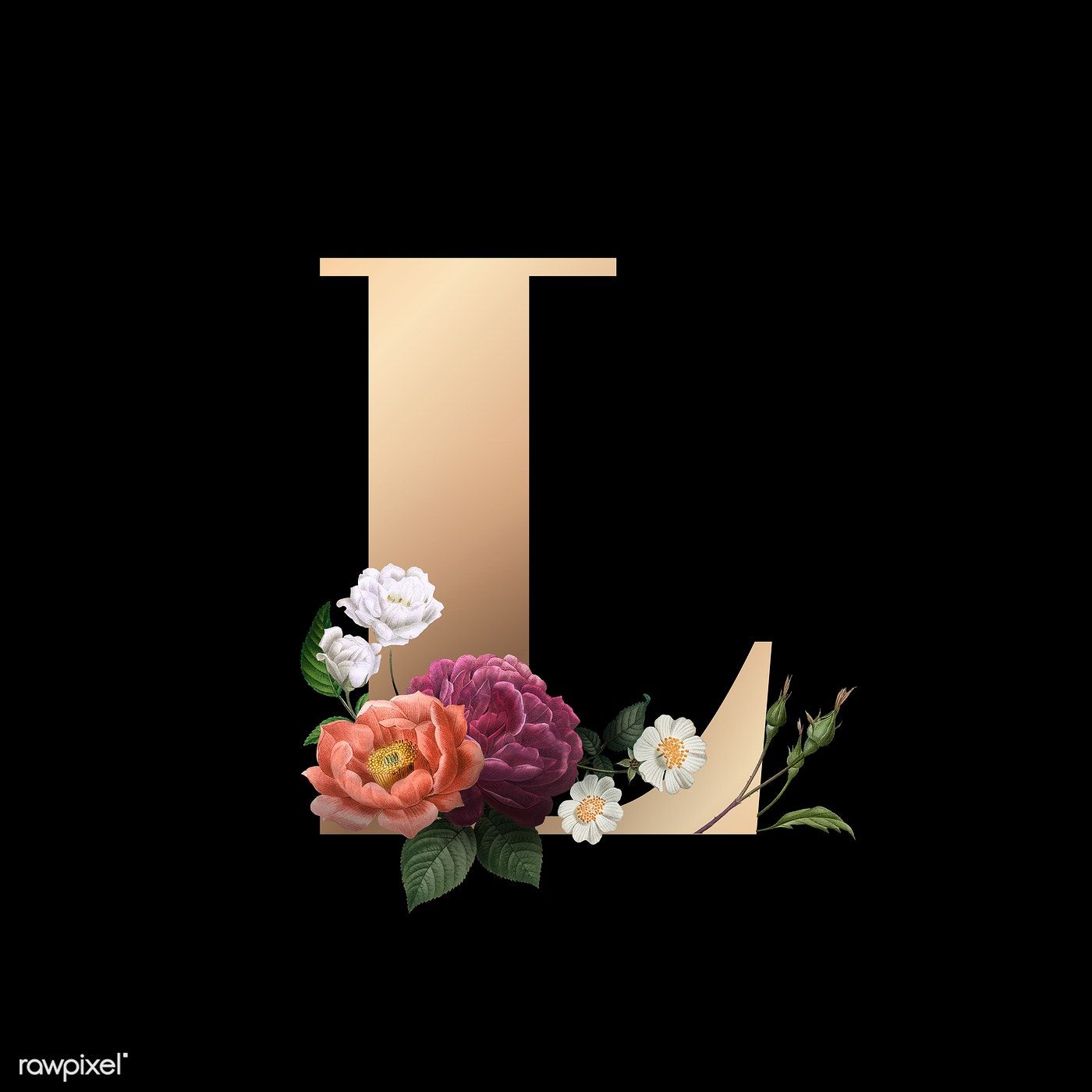 Classic and elegant floral alphabet font letter L