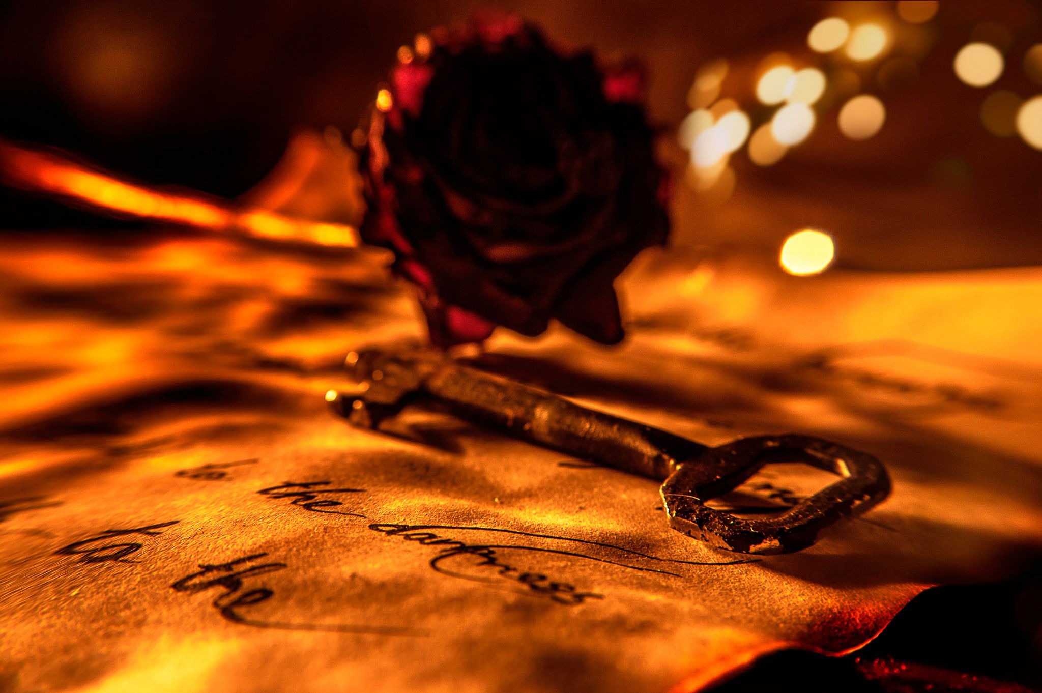 roses, bokeh, letter, Key, flowers, love, rose, valentines day