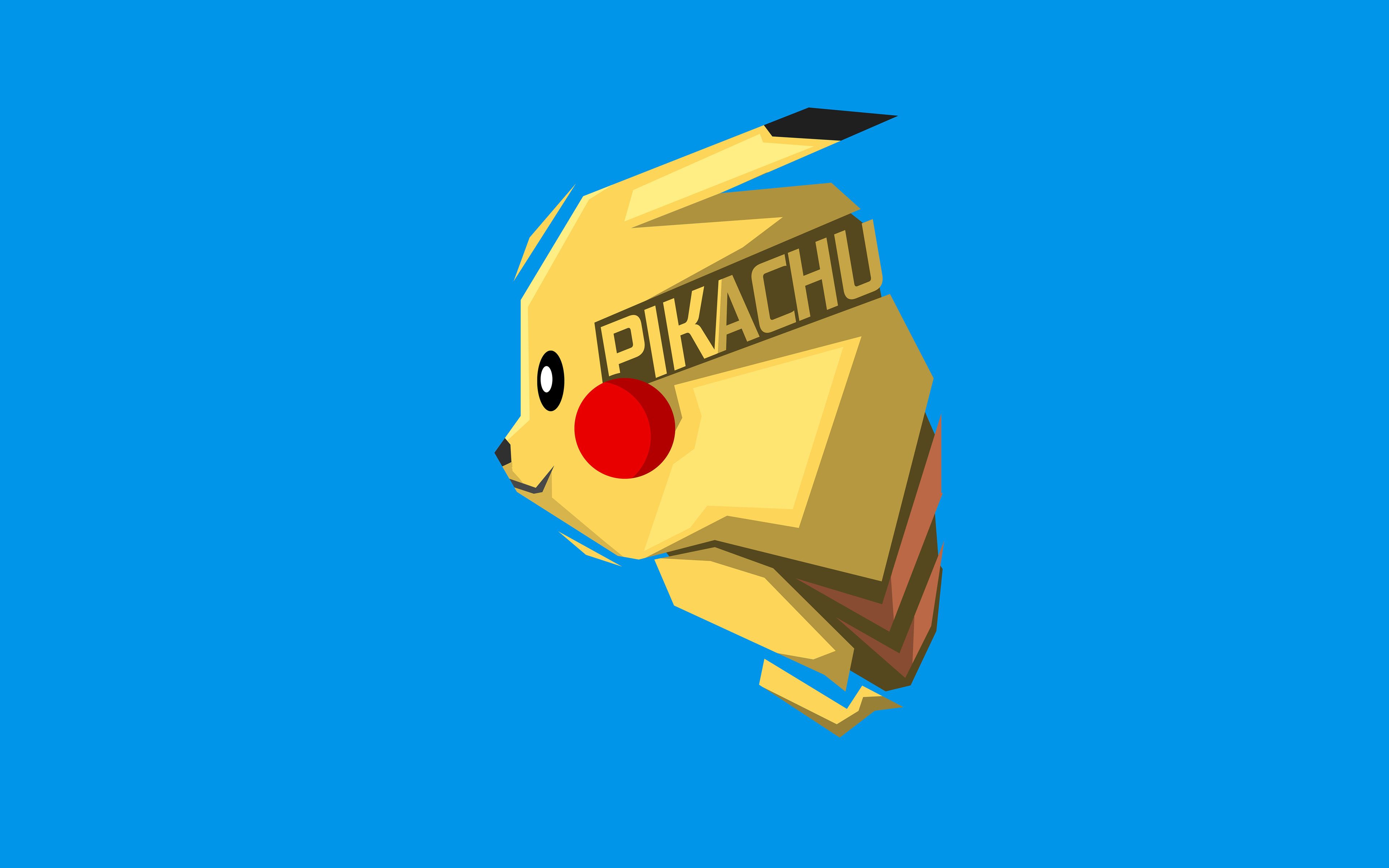 Download wallpaper Pikachu, 4k, minimal, Pokemon, blue background
