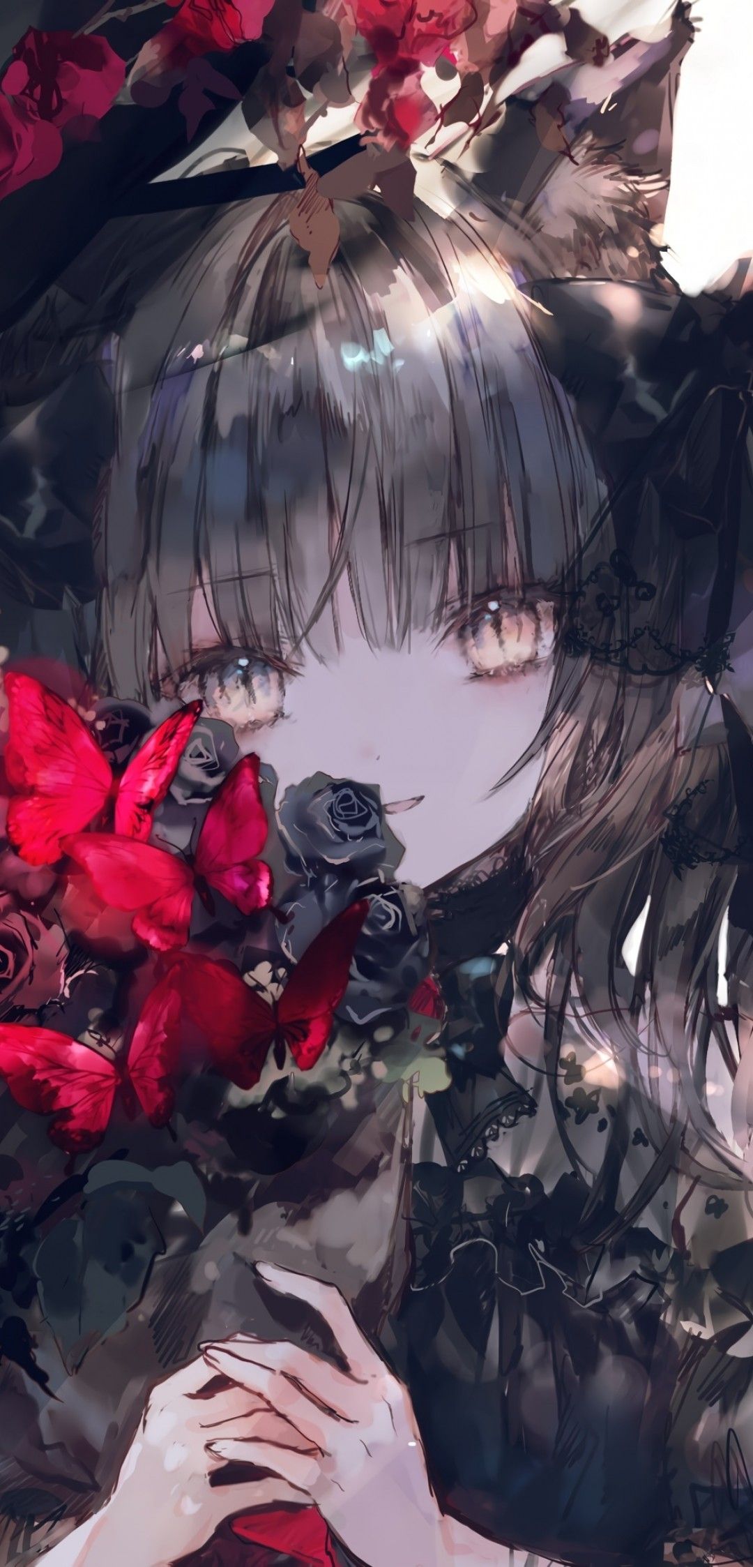 Download 1080x2246 Gothic Anime Girl, Darkness, Lolita, Red