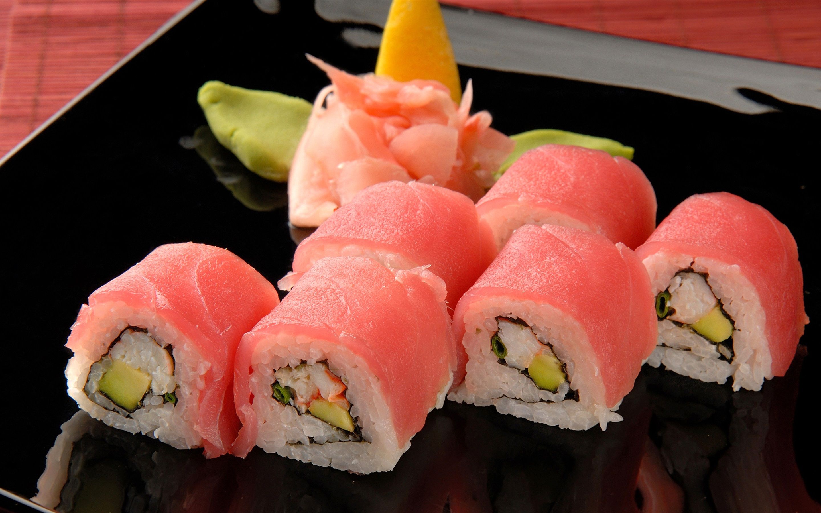 Wallpaper Japanese sushi, rice rolls, wasabi, pink 3840x2160 UHD