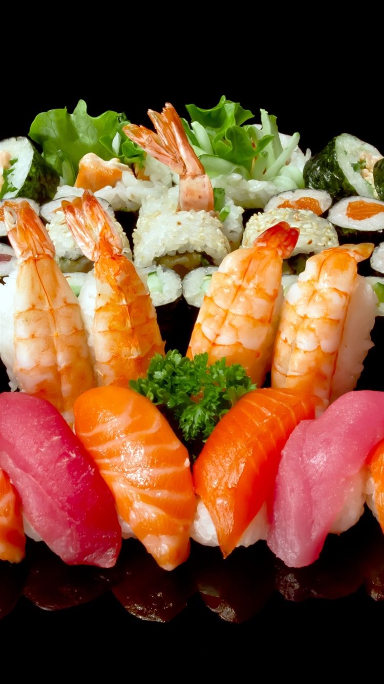 Rolls Sushi Plate A Lot Seafood iPhone 8 Wallpaper Free Download