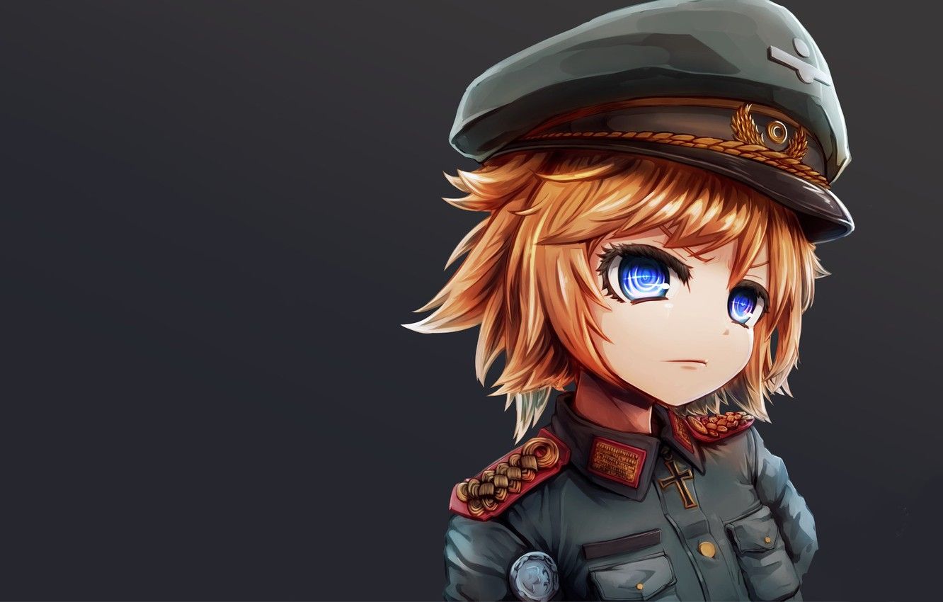 Wallpaper girl, soldier, military, war, anime, chibi, blue eyes