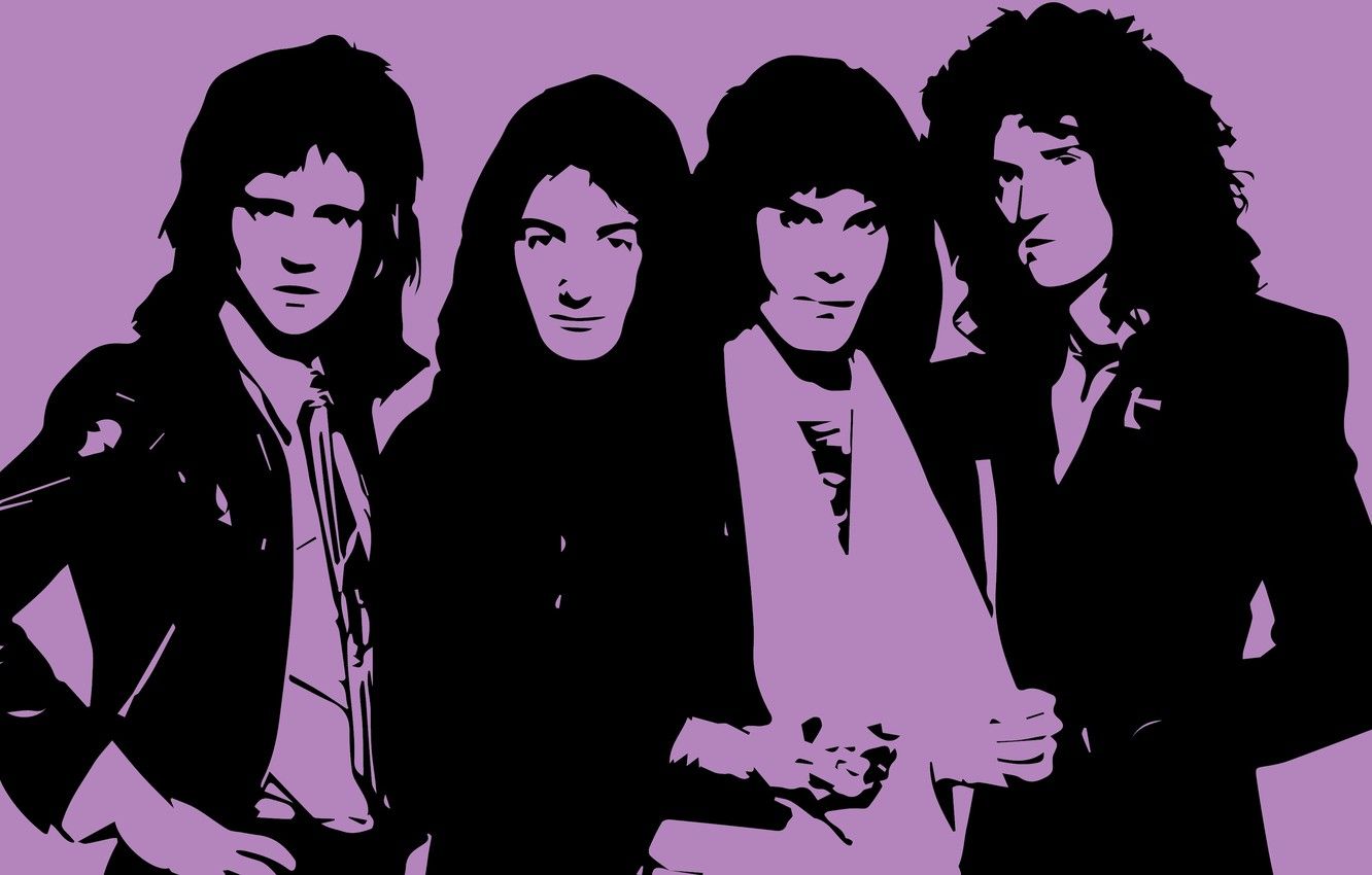 Wallpaper Wallpaper, figure, Queen, Freddie Mercury, Brian May, Roger Taylor, John Deacon, engraving image for desktop, section музыка