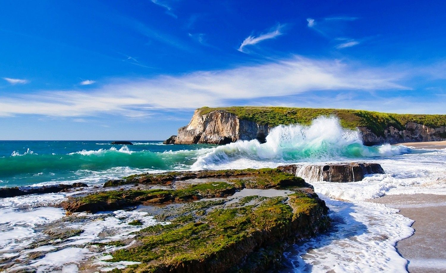 nature, Landscape, Beach, Cliff, Rock, Sea, Waves, Coast