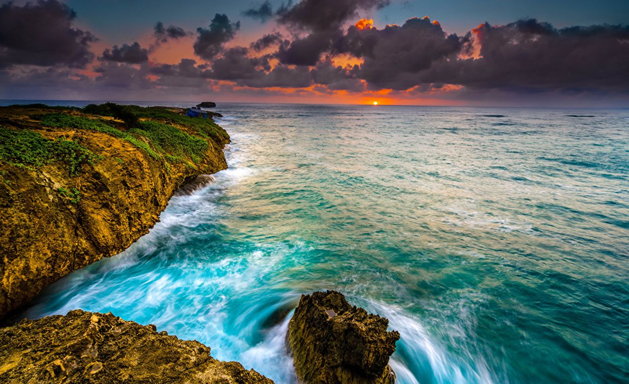 Desktop Wallpaper Hawaii USA Crag Ocean Nature Waves Sunrises and