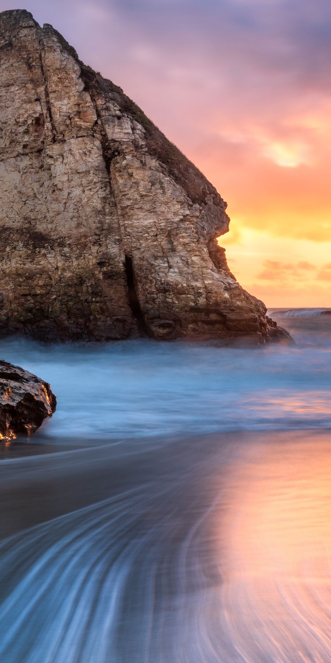 Shark tooth beach, rocks, cliff, sunset, 1080x2160 wallpaper