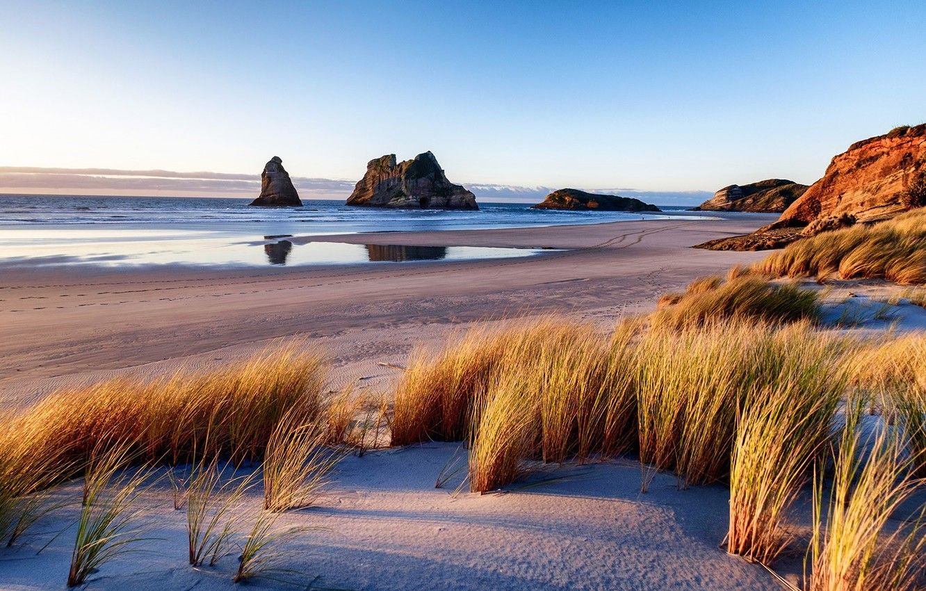 Wallpaper beach, sky, sea, landscape, coast, New Zealand, nature