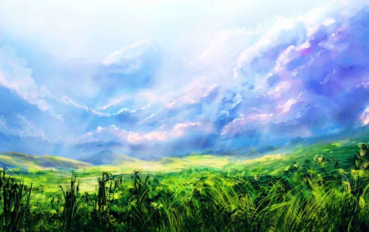 Grass Sky Field Painting wallpaper. Grass Sky Field Painting