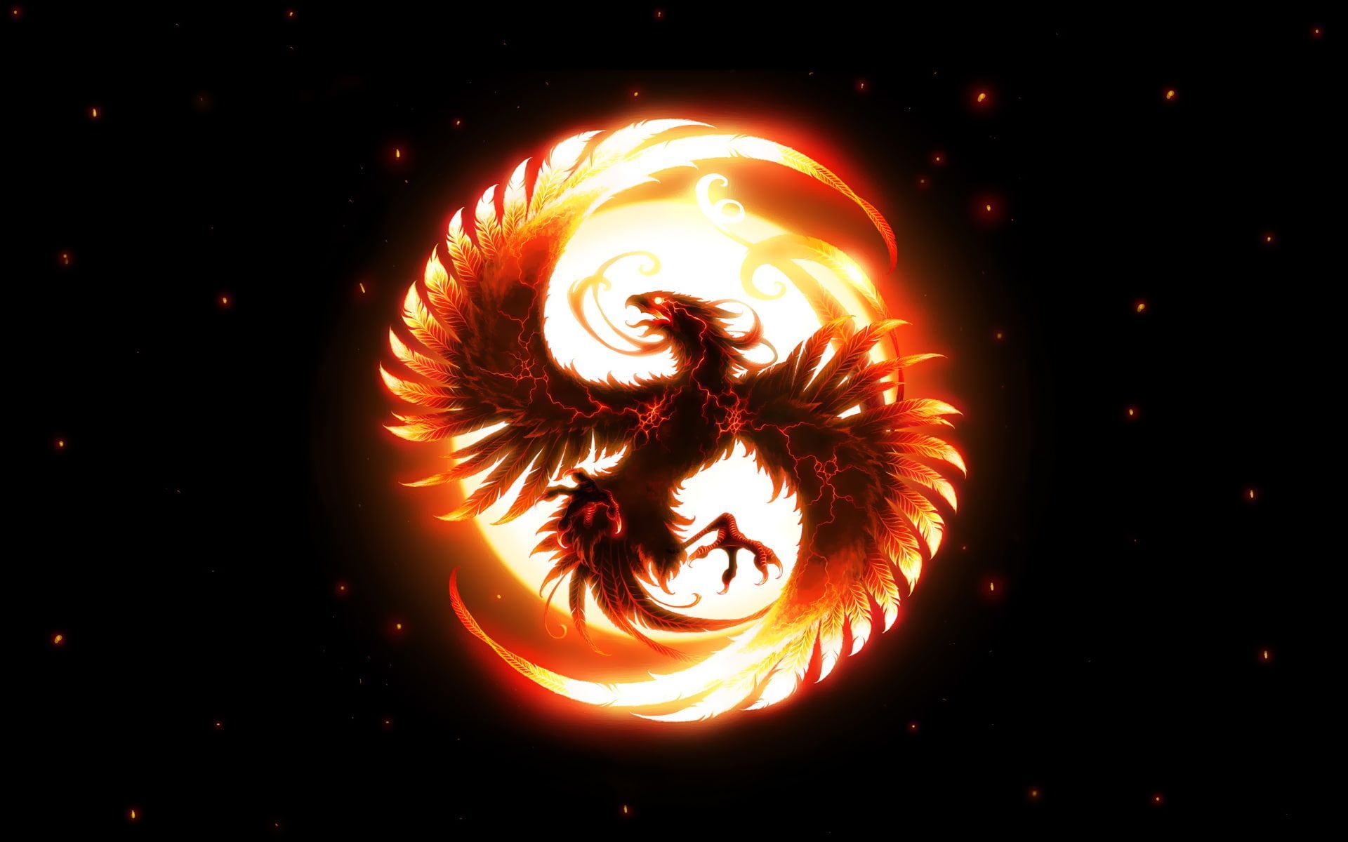 Fenix in Fire HD, orange and black phoenix illustration #fire #in