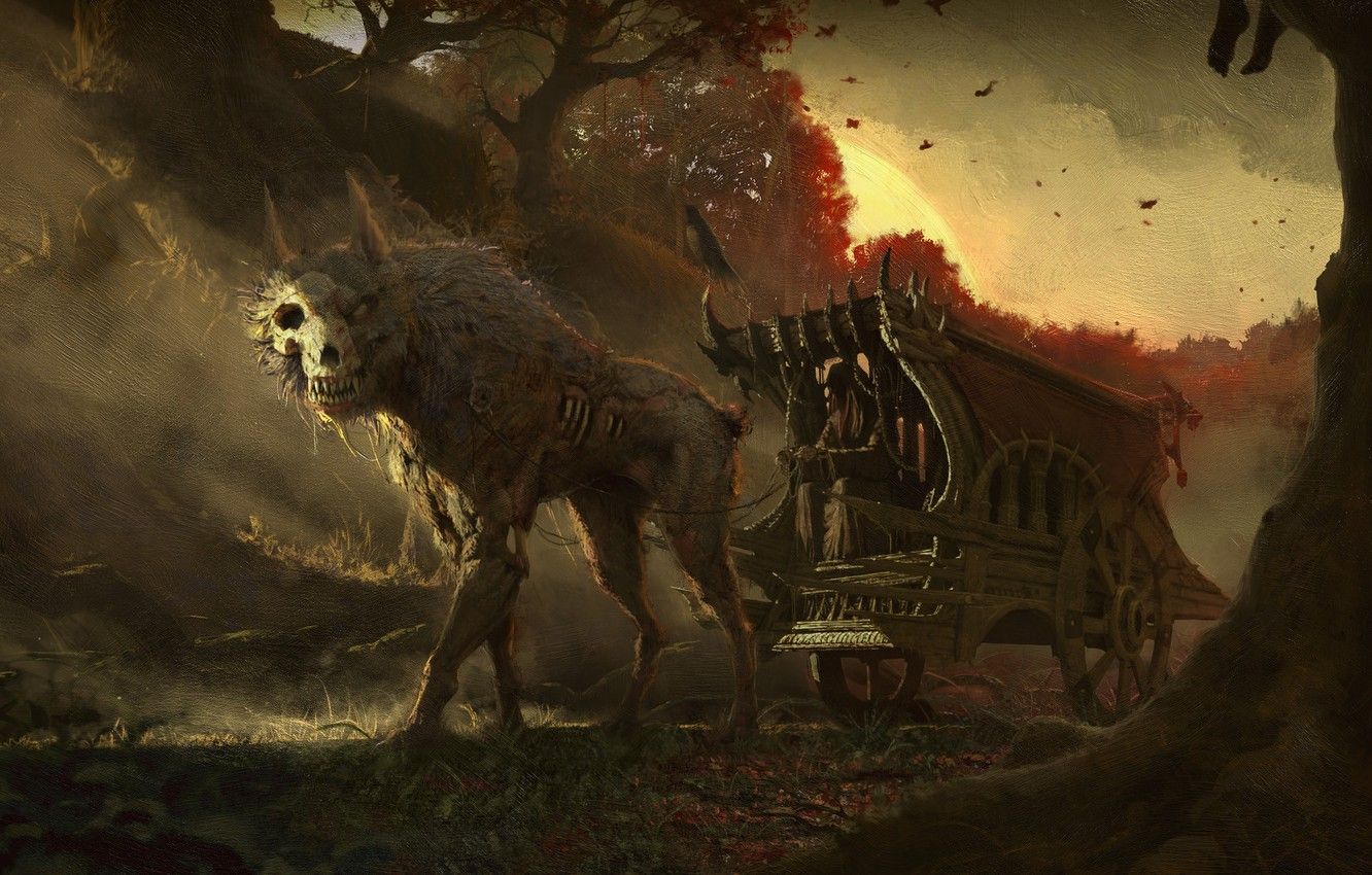 Wallpaper Coach, Wolf, The demon, Fantasy, Art, halloween, Fiction, Illustration, Storytelling, Suttipong Kuntimoon, by Suttipong Kuntimoon, i dont know image for desktop, section фантастика