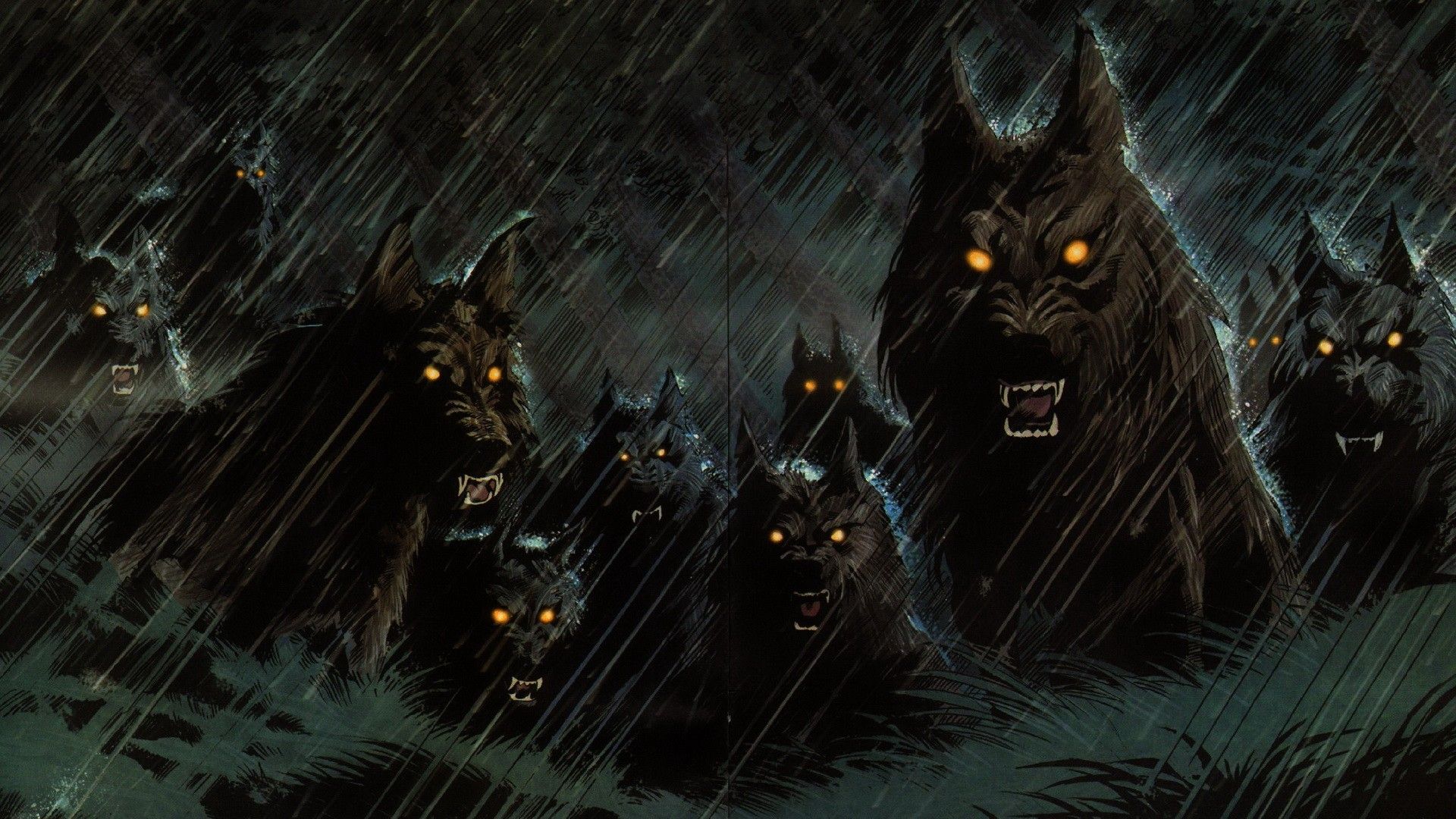 Dark werewolf hellhound animals wolf wolves fangs demons evil