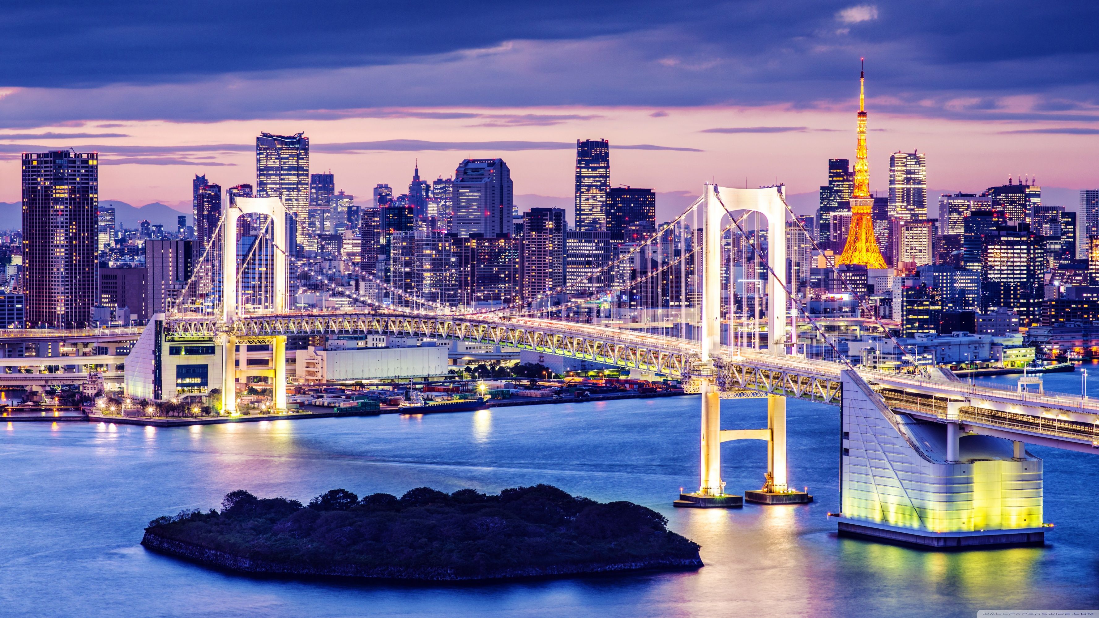 Rainbow Bridge, Tokyo, Japan Ultra HD Desktop Background Wallpaper