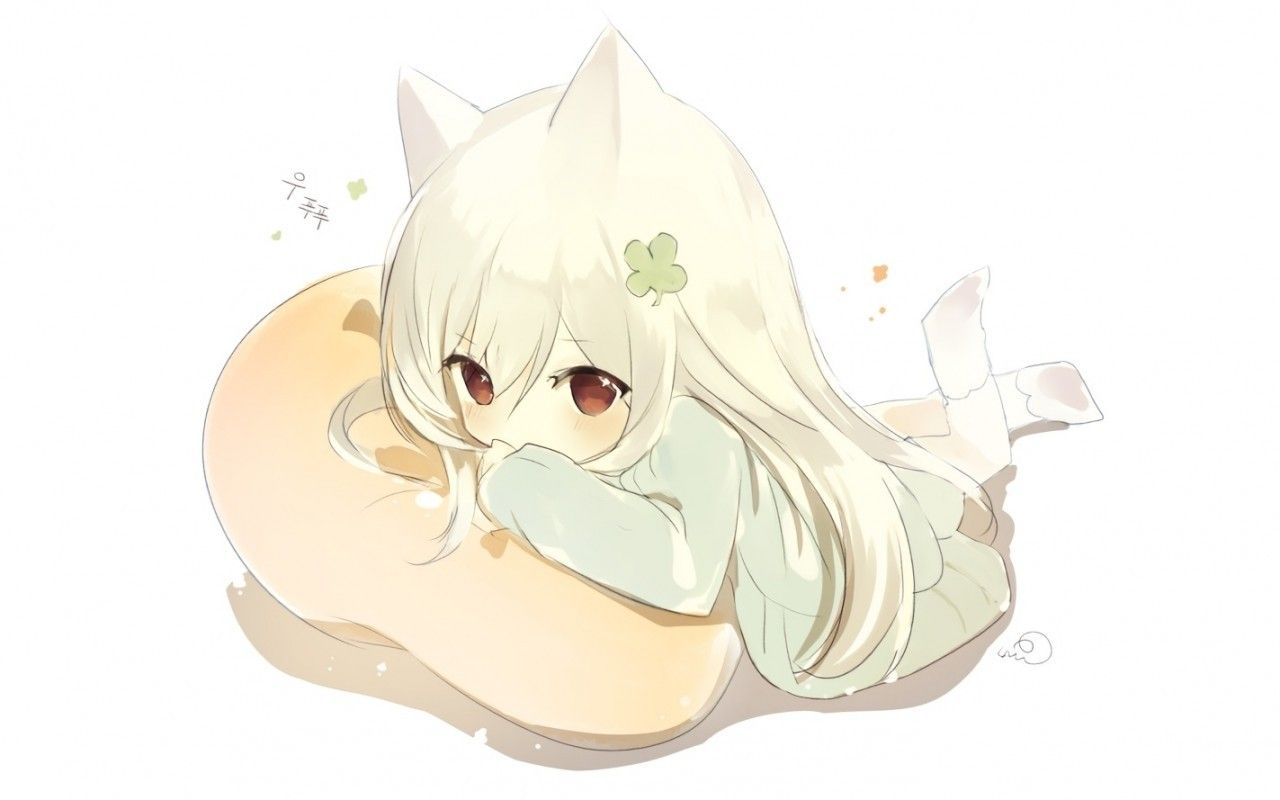 Anime Girl, Chibi, Cute, Animal Ears, Pillow Neko Anime