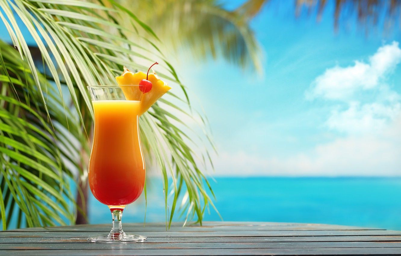 Wallpaper sea, beach, cocktail, summer, fruit, beach, fresh, sea, fruit, paradise, drink, cocktail, tropical image for desktop, section еда