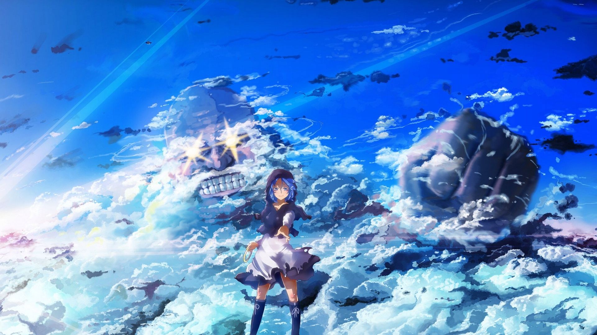 Free download Sky blue beautiful anime girl magic sunlight cloud