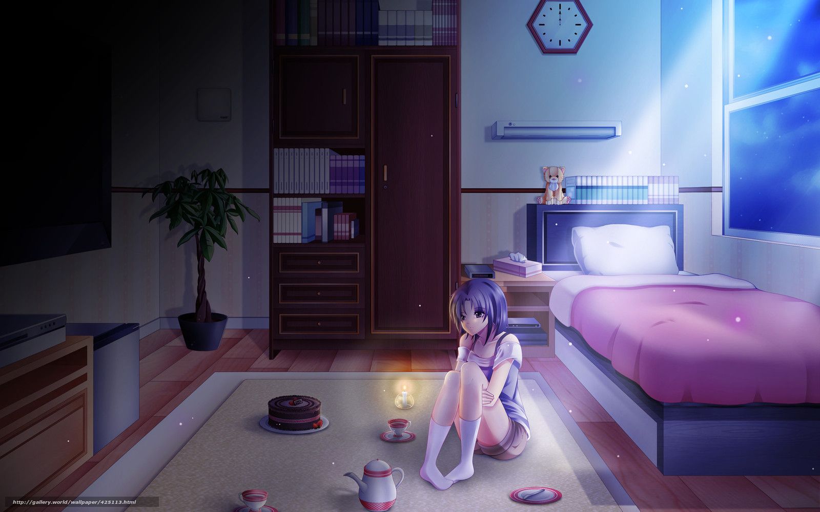 Download wallpaper anime, girl, bed, room free desktop wallpaper