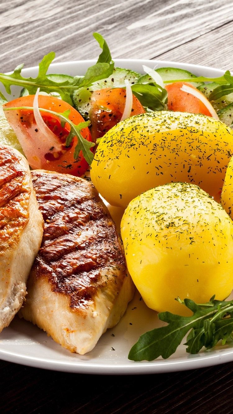 Meal, Tomato, Potato, Meat 750x1334 IPhone 8 7 6 6S Wallpaper