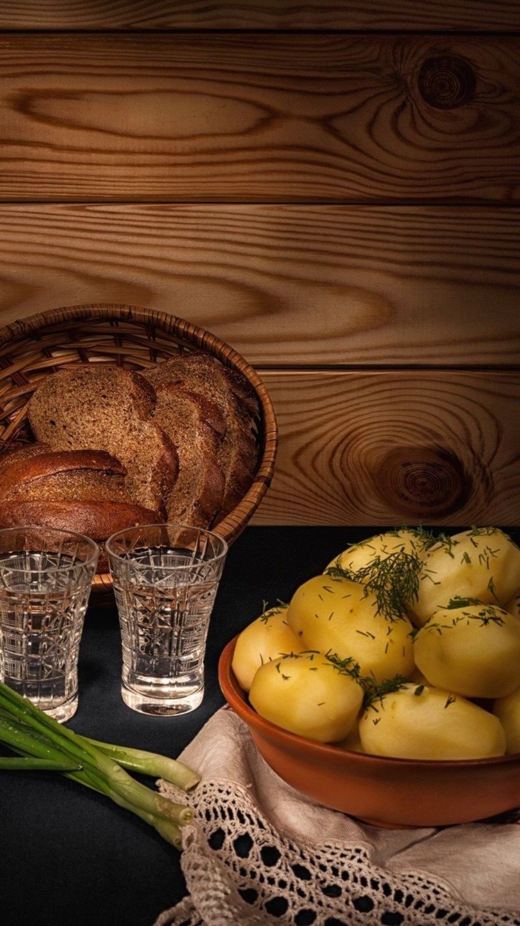 Dinner, Fish, Potato, Wine, Bread 750x1334 IPhone 8 7 6 6S