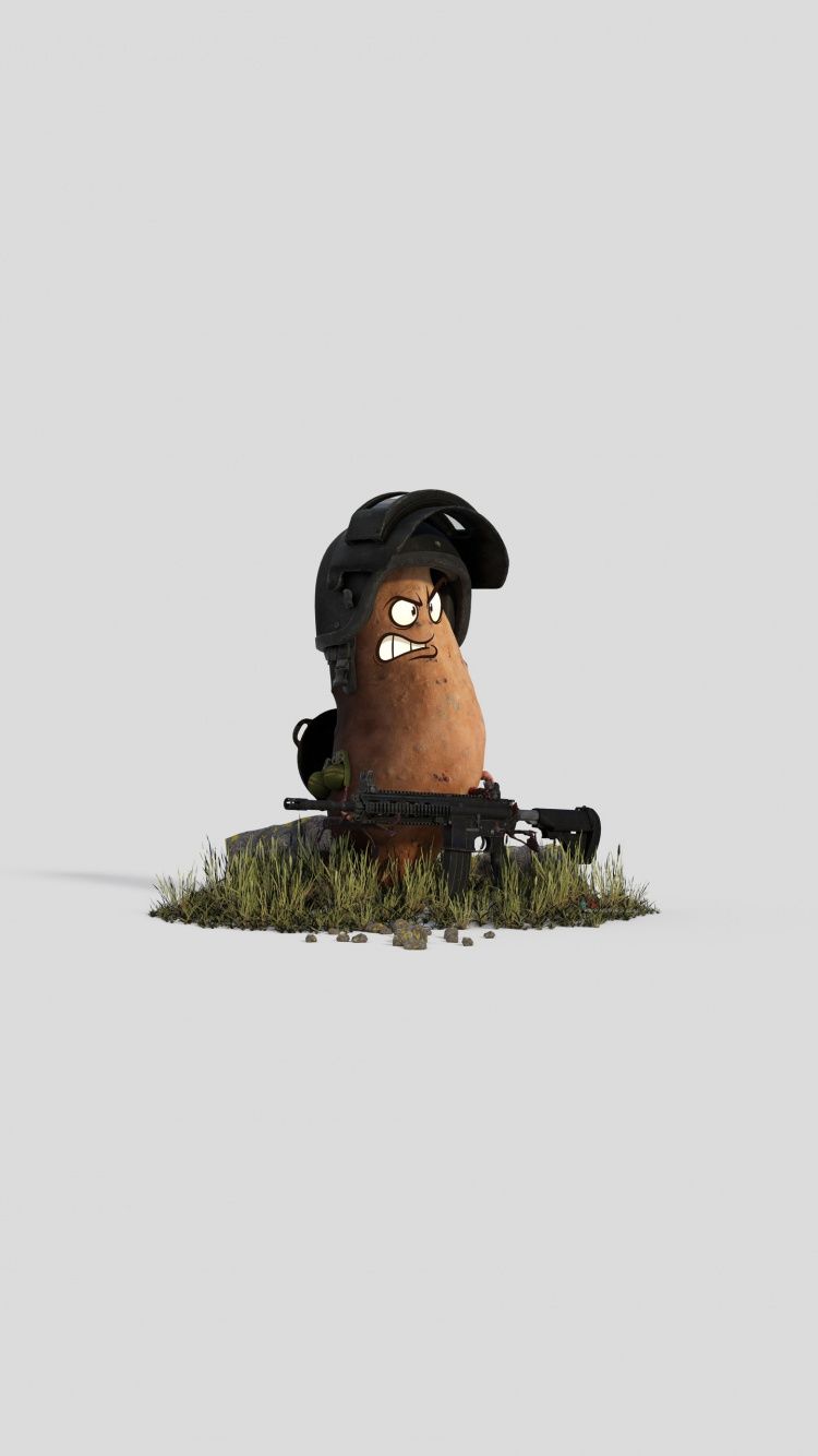 Download Angry potato, PUBG, video game, art wallpaper, 750x1334