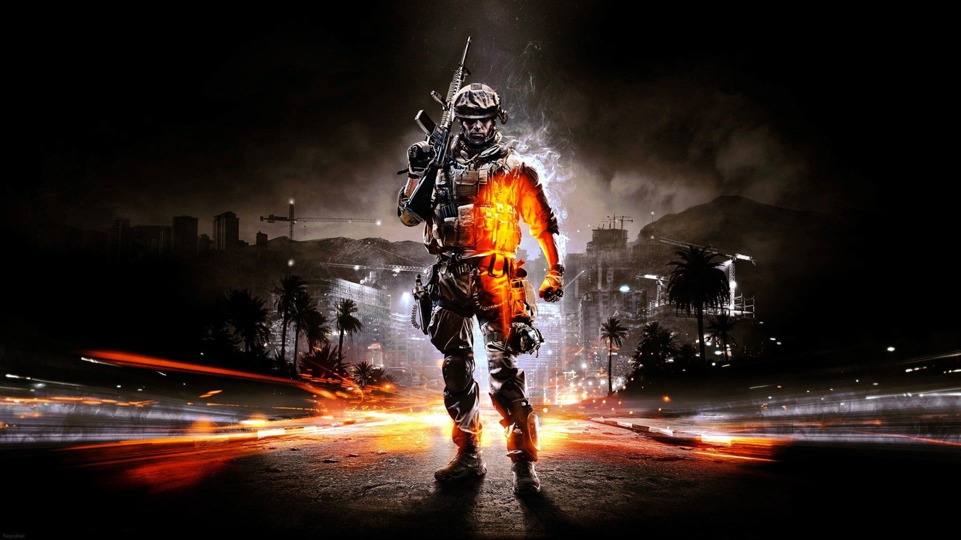 soldiers, video games, cityscapes, back, smoke, destruction