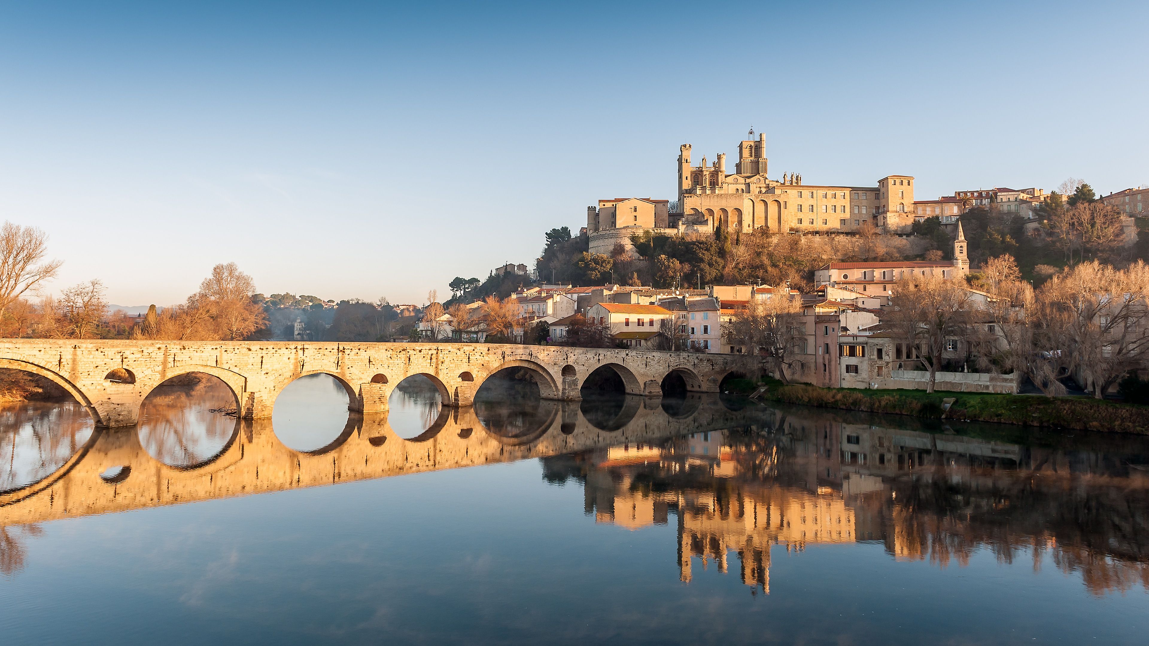 Fortress Town Lake Bridge 4K Ultra HD Desktop Wallpaper