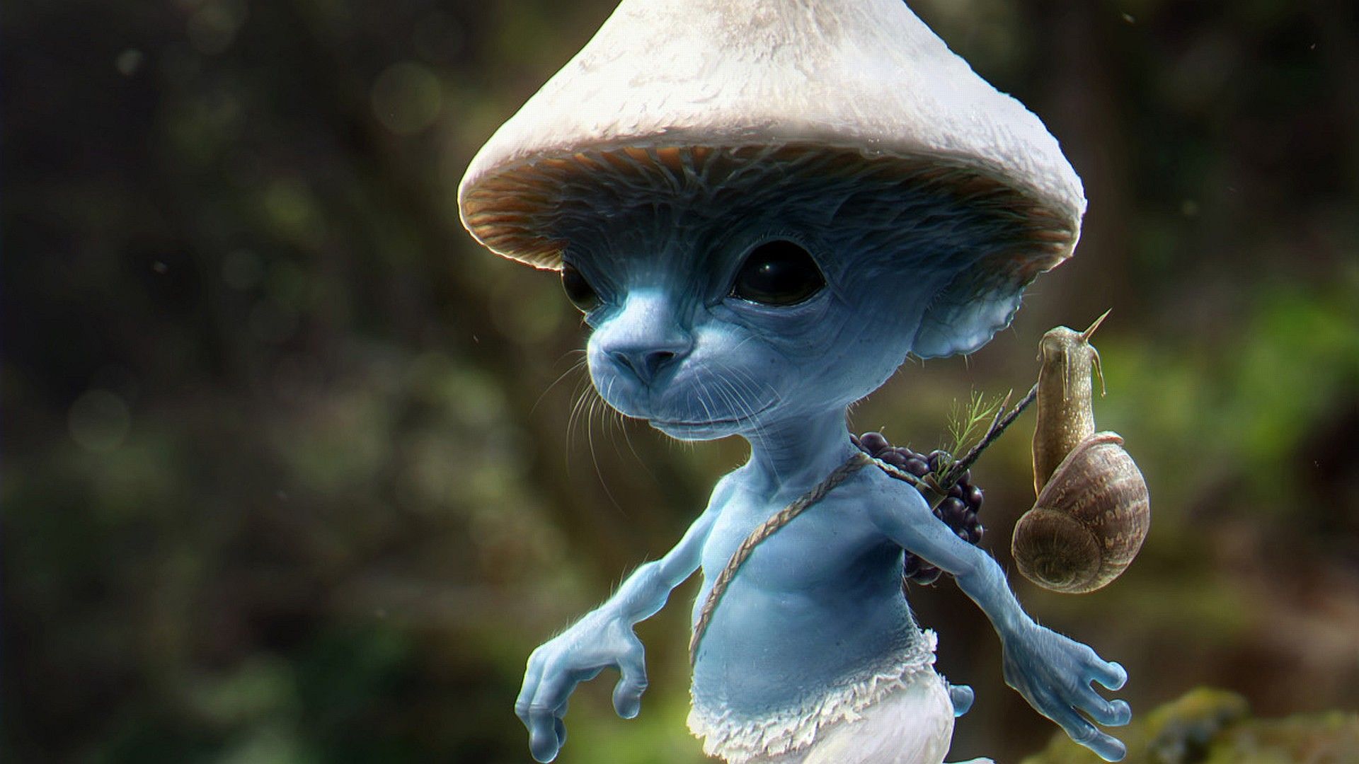 mushroom, Smurf, snail, fantasy wallpaper