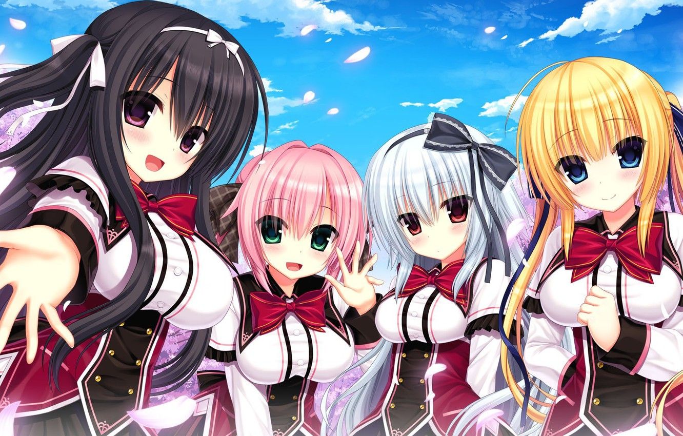 Wallpaper kawaii, girl, game, pink hair, sky, green eyes, anime