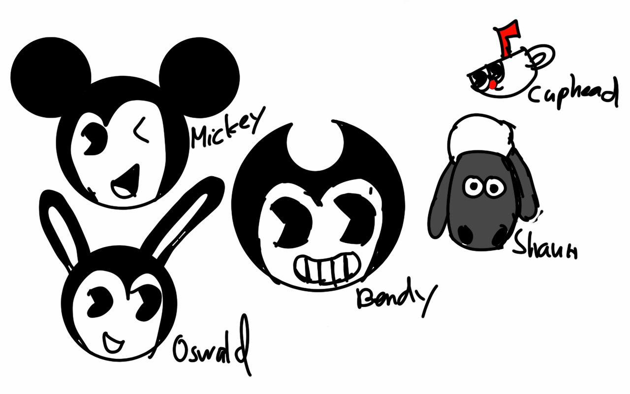 Bendy with Shaun the Sheep, Mickey Mouse and Oswald the Luck