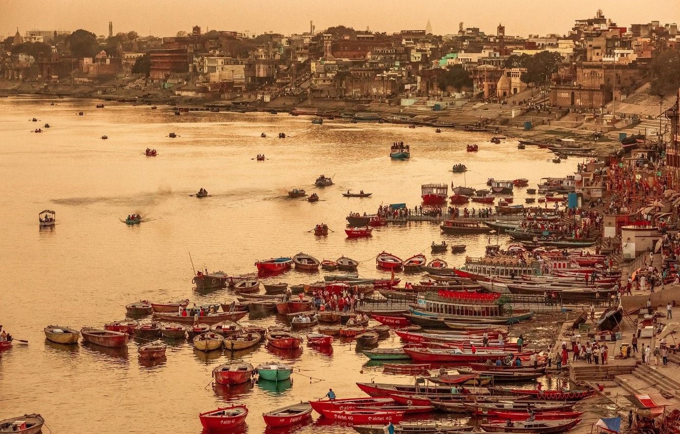 Wallpaper the city, India, port, Varanasi image for desktop