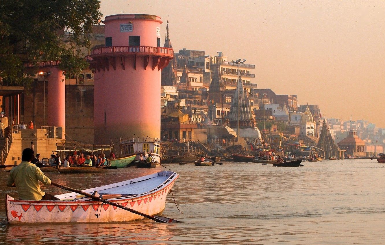 Wallpaper the city, river, building, home, boats, India, Varanasi