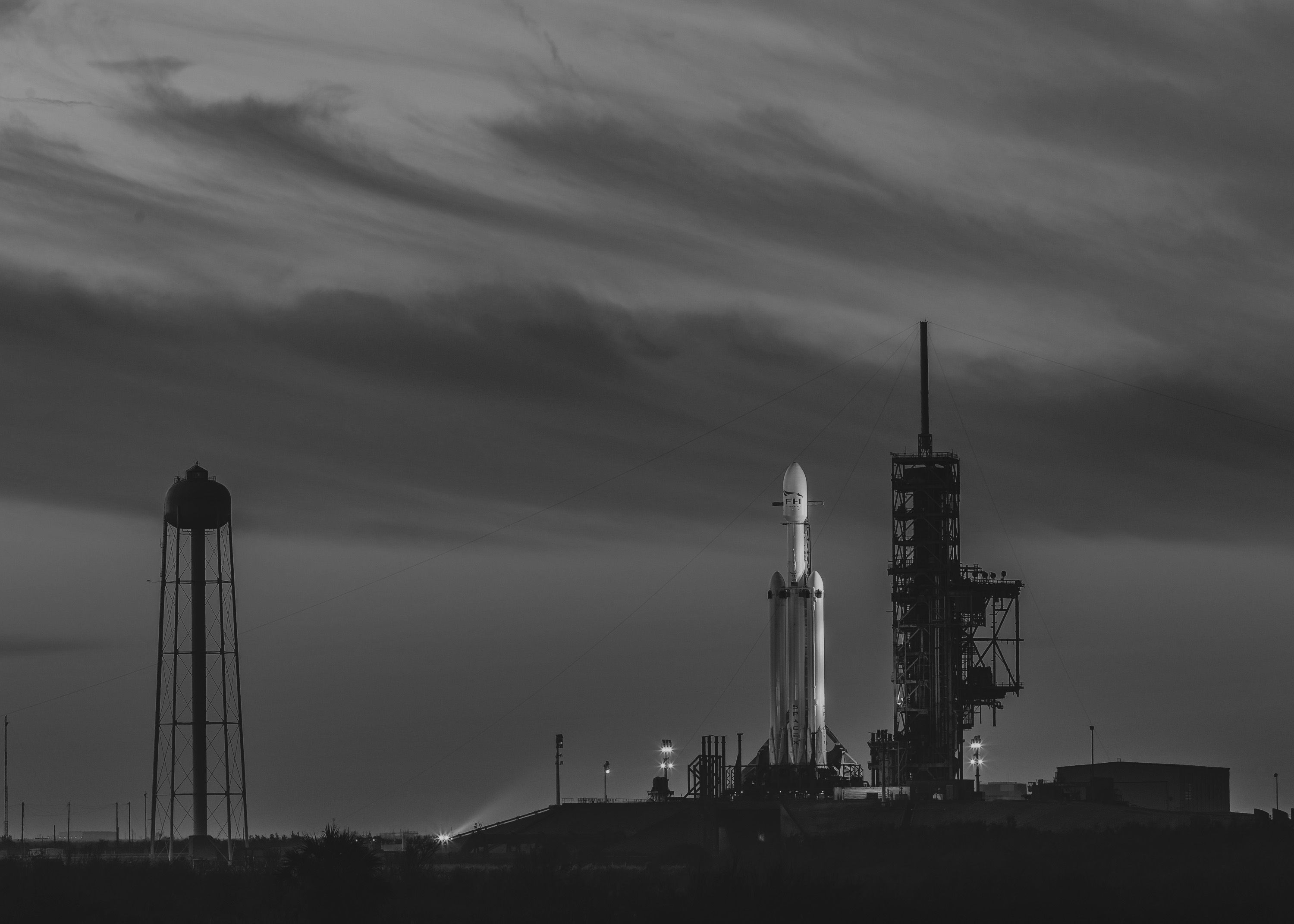 monochrome, Launching, SpaceX, Falcon Heavy Wallpaper HD