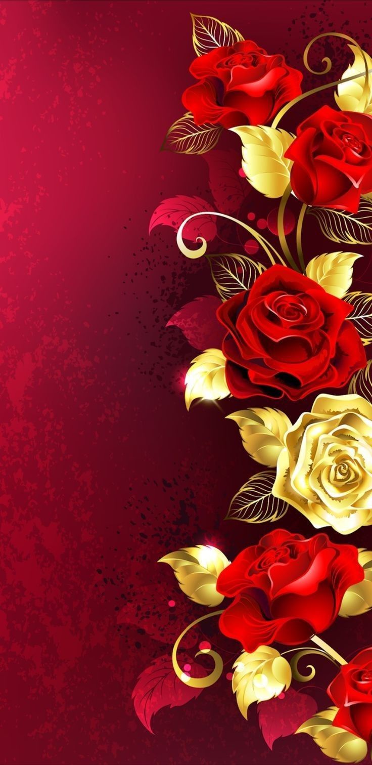 Wallpaper / Red & Gold / Roses. Floral wallpaper iphone, Gold